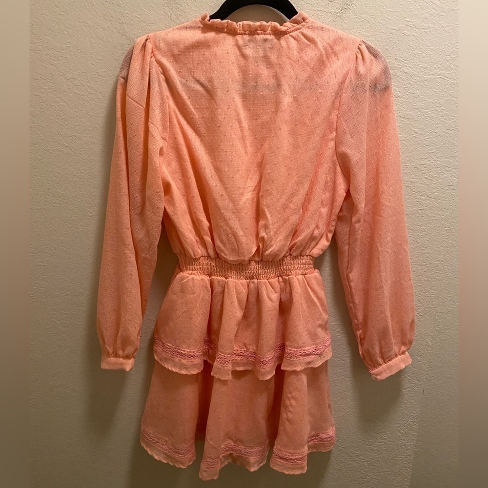 Aqua Bloomingdale's Pink Tiered Ruffled Long Sleeve Mini Dress Size XS - Picture 9 of 9